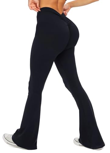 TZLDN Damen Activewear-Hosen Hohe Taille Weites Bein Yogahose Straighthose Jogginghose Schlaghose Sporthose Freizeithose Jazzpants Jogahosen #0 Scrunch Butt - Schwarz M von TZLDN