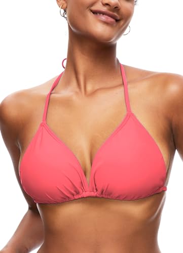 TZLDN Bikini Oberteil Große Brüste Damen Push up Sport Triangel Bikini Neckholder Brazilian Rückenfrei Bikinioberteil A01 Wassermelon rot S von TZLDN