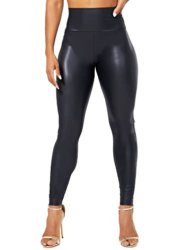 TZLDN Damen Leder Thermoleggins Gefütterte Winterleggins Wetlook High Waist Lederhose Winter Lederoptik Leggings B01 Schwarz (Dünner Flaum) L von TZLDN