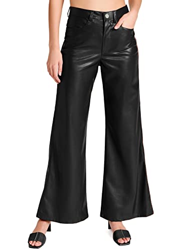 TZLDN Lederhose Damen Baggy Y2K Weite Hosen High Waist Lange Lederimitat Hose PU Schlaghose Cargohose Lederoptik Freizeithose A01 Schwarz M von TZLDN