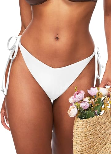 TZLDN Damen Scrunch Bikinihose - Sexy Geraffte Brasilianer Niedrige Taille verstellbar Triangel Bikini Slip B02 Weiß S von TZLDN