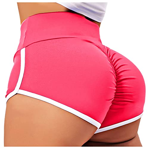 TZLDN Damen Scrunch Kurze Leggings - Push Up Delphin Shorts Tights Laufhosen für Sport Yoga Fitness Radfahren Workout B07 Rosa Rot L von TZLDN