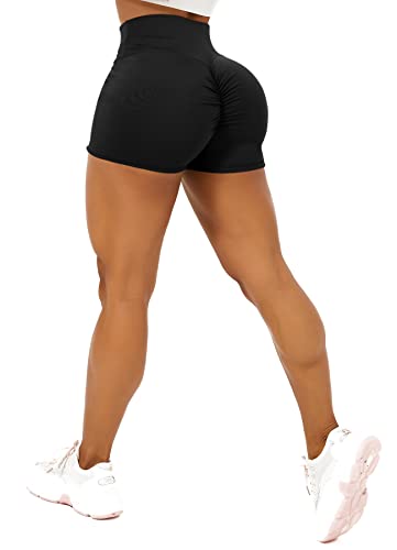 TZLDN Damen Scrunch Kurze Leggings - Push Up Geraffte Shorts Tights Laufhosen für Sport Yoga Fitness Radfahren Workout A01 Schwarz XXL von TZLDN