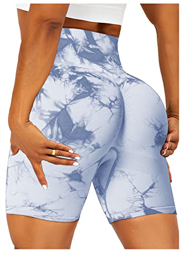 TZLDN Damen Scrunch Kurze Leggings Push Up High Waist Radlerhosen Tights Laufhosen Sport Yoga Fitness Gym Workout Radfahren A014 Hellblau L von TZLDN