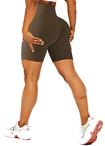 TZLDN Radlerhose Damen V High Waist Push Up Shape Scrunch Butt Sporthose Kurz Sport Gym Shorts Kurze Leggings Laufhose #0-Shorts Braun L von TZLDN