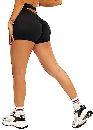 TZLDN Damen Scrunch Twist Kurze Leggings - Push Up Geraffte Shorts Tights Laufhosen für Sport Yoga Fitness Radfahren Workout A001 Schwarz XS von TZLDN