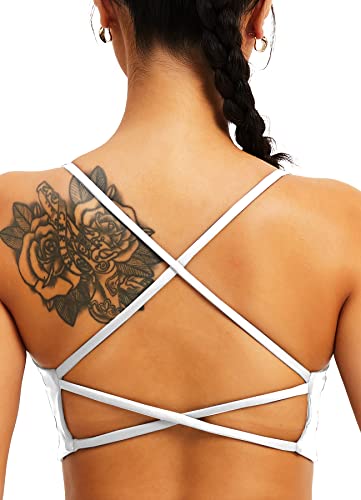 TZLDN Sport BH Rückenfrei Damen Gepolstert Bustier Cross Back Gym Yoga Push up Bra Crop Top Sport Oberteile ohne bügel C01 Weiß M von TZLDN