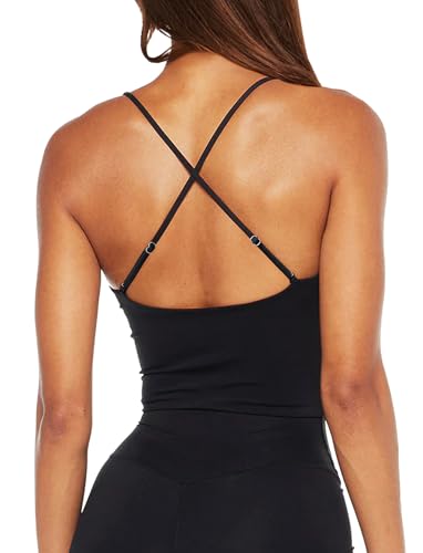 TZLDN Sport BH Damen Sport Bustier mit integriertem BH Gym Top Oberteil Tanktop Frauen Workout Yoga Schwarz M von TZLDN
