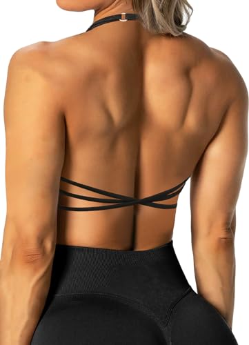 TZLDN Sport BH Rückenfrei Damen Gepolstert Bustier Cross Back Gym Yoga Push up Bra Crop Top Sport Oberteile ohne bügel #1Schwarz S von TZLDN