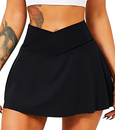 TZLDN Tennis Skort - Damen Sport Rock mit Shorts Laufrock Minirock Tennisrock Hosenrock Sommerrock Skirt Outdoor Workout Running A01 Schwarz XS von TZLDN