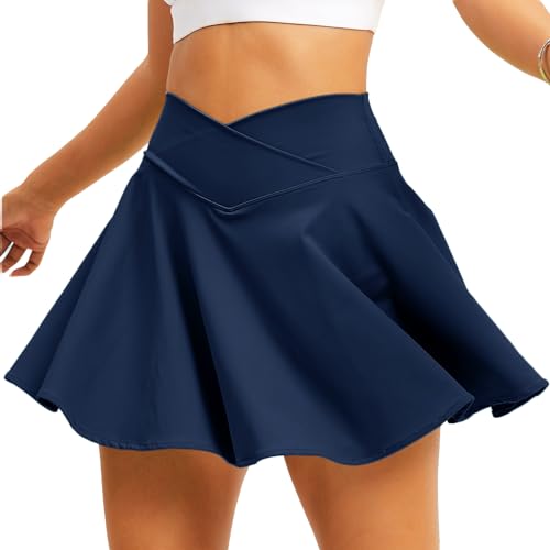 TZLDN Tennis Skort - Damen Sport Rock mit Shorts Laufrock Minirock Tennisrock Hosenrock Sommerrock Skirt Outdoor Workout Running A03 Dunkelblau S von TZLDN