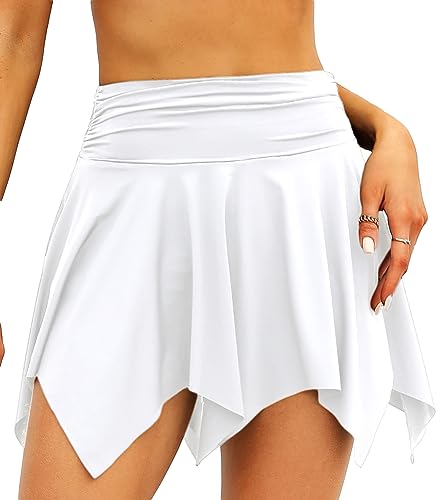 TZLDN Tennis Skort Damen Sport Rock mit Shorts Laufrock Minirock Tennisrock Hosenrock Sommerrock Skirt Outdoor Workout Running Asymmetrisch - Weiß XL von TZLDN