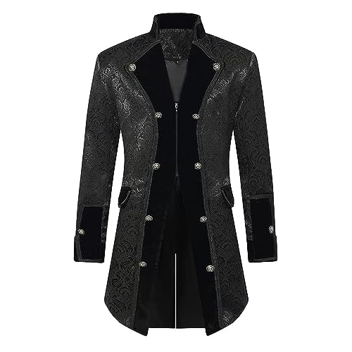 TZMAPU Herren Steampunk Vintage Lange Frack Jacke Gothic Viktorianischen Mantel Kostüm, Schwarz, M von TZMAPU