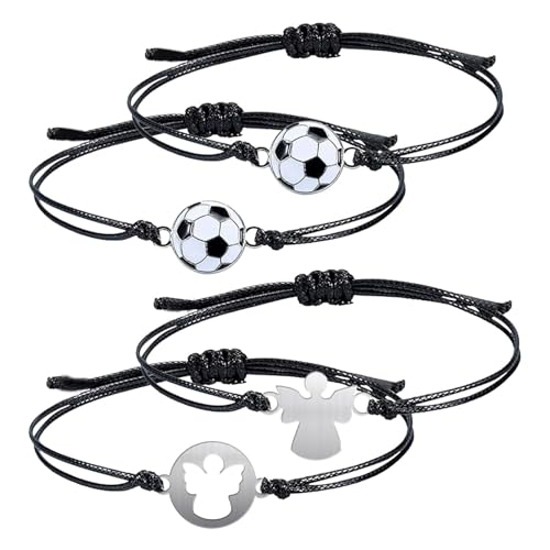 Fußball Armband Kinder Sport Armbänder Verstellbares Gewebte Freundschaftsarmband Sonnenblume Armband für Teenager Erwachsene Mädchen Jungen (Fußball + Engel) von TZQFROCE