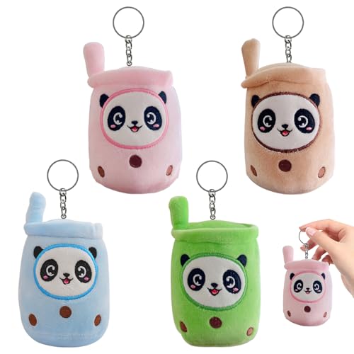 TZQFROCE 4 Stück Panda Boba Kuscheltier Bubble Tea Kuscheltier mit Schlüsselanhänger Plüschtiere Bubble Tea Plüschtier Bubble Tea Anhänger mit Schlüsselanhänger für Kinder Geburtstag Gastgeschenke von TZQFROCE