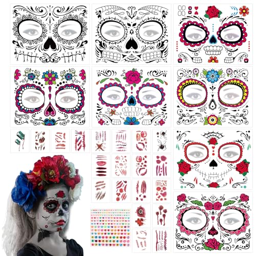 TZQFROCE Blätter Halloween Tattoos Aufkleber Halloween Narben Tattoo Spinnennetz Make up Aufkleber Halloween Schminke Tattoo für Kinder Erwachsener, Halloween Makeup (E) von TZQFROCE