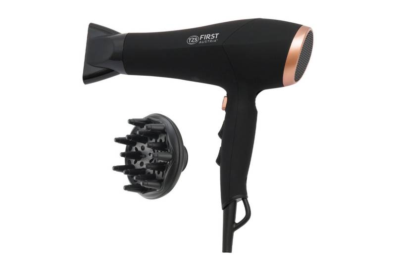TZS FIRST AUSTRIA Haartrockner 2200W, Ionen, schonendes Styling, 3 Heiz- und 2 Gebläsestufen, praktische Cool-Shot-Funktion, inkl. Diffusor-Aufsatz, schwarz-rosé von TZS FIRST AUSTRIA