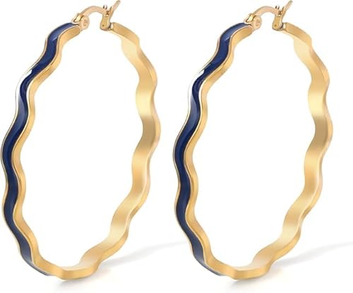 TaYolnFaSo Blaue Emaille Ring Ohrringe für Frauen 18k vergoldet Wellige Runde Kreis Schmuck Geburtstagsgeschenk für Frau Freundin von TaYolnFaSo