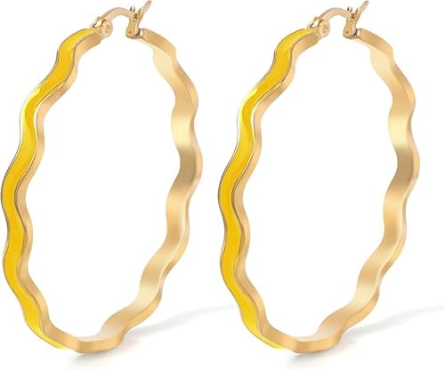 TaYolnFaSo Gelbe Emaille-Creolen für Damen 18 Karat echt vergoldete runde Creolen Schmuck Geschenk für Mutter, Ehefrau, Freundin, Tochter von TaYolnFaSo