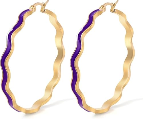 TaYolnFaSo Lila Emaille-Creolen für Damen 18 Karat echt vergoldete runde Creolen Schmuckgeschenk für Mutter, Ehefrau, Freundin, Tochter von TaYolnFaSo