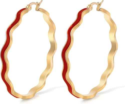 TaYolnFaSo Rote Emaille-Creolen für Damen 18 Karat echt vergoldet Rund Schmuckgeschenk für Mutter, Ehefrau, Freundin, Tochter von TaYolnFaSo