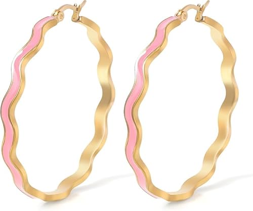 TaYolnFaSo Rosa Emaille-Creolen für Damen, 18 Karat echt vergoldet, rund, Schmuckgeschenk für Mutter, Ehefrau, Freundin, Tochter von TaYolnFaSo