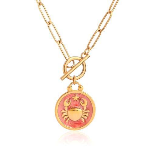 Krebs-Büroklammer-Halskette mit Knebelanhänger für Damen,18K vergoldet,Sternbild,Sternzeichen-Halskette,rote Emaille-Münze,Astrologie,Horoskop,Krebs-Schmuck,Geschenk für Ehefrau,Freundin Tochter Krebs-Büroklammer-Halskette mit Knebelanhänger für Damen,18K vergoldet,Sternbild,Sternzeichen-Halskette,rote Emaille-Münze,Astrologie,Horoskop,Krebs-Schmuck,Geschenk für Ehefrau,Freundin Tochter von TaYolnFaSo