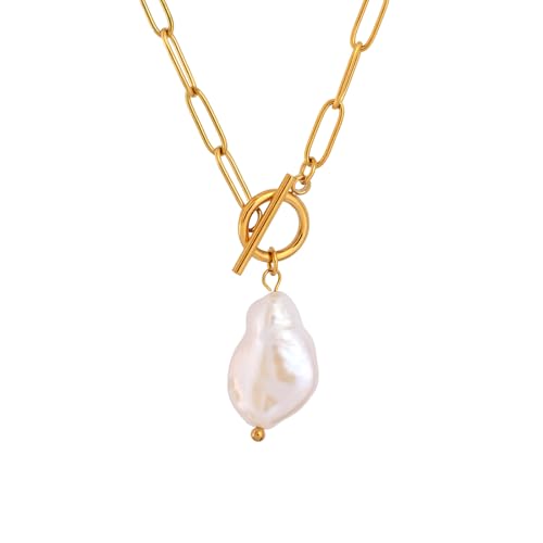 TaYolnFaSo Barock Pearl Paperclip Anhänger Gold Toggle Halsketten für Frauen Schmuck Geschenk für Frauen von TaYolnFaSo