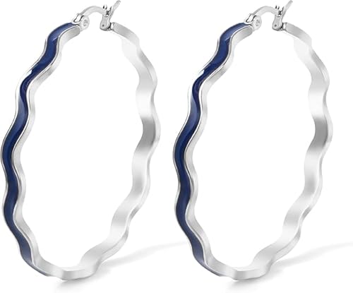 TaYolnFaSo Blaue Emaille Ring Ohrringe für Frauen Edelstahl Emaille Ohrring Wellig Kreis Ohrring Schmuck Geschenk für Frau Freundin Tochter von TaYolnFaSo