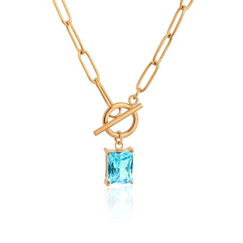 TaYolnFaSo Smaragd-Schnitt Aquamarin Anhänger Paperclip Kette Halskette 18K vergoldet blauer Schmuck März Geburtsstein Geschenk für Frauen TaYolnFaSo Smaragd-Schnitt Aquamarin Anhänger Paperclip Kette Halskette 18K vergoldet blauer Schmuck März Geburtsstein Geschenk für Frauen von TaYolnFaSo