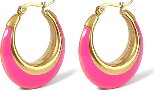 TaYolnFaSo Hot Pink Emaille Hoop Ohrringe für Frauen Chunky Gold Ohrringe Schmuck Geschenk für Schwestern Freunde TaYolnFaSo Hot Pink Emaille Hoop Ohrringe für Frauen Chunky Gold Ohrringe Schmuck Geschenk für Schwestern Freunde von TaYolnFaSo