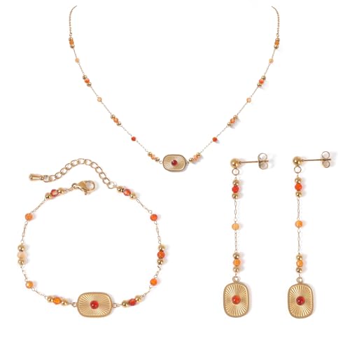 TaYolnFaSo Schmuckset mit Natursteinperlen für Damen, Halskette und Ohrringe mit runden Kugelperlen, Boho-Set mit Edelsteinen und Heilkristallen, Geschenk für Mutter und Frau TaYolnFaSo Schmuckset mit Natursteinperlen für Damen, Halskette und Ohrringe mit runden Kugelperlen, Boho-Set mit Edelsteinen und Heilkristallen, Geschenk für Mutter und Frau von TaYolnFaSo