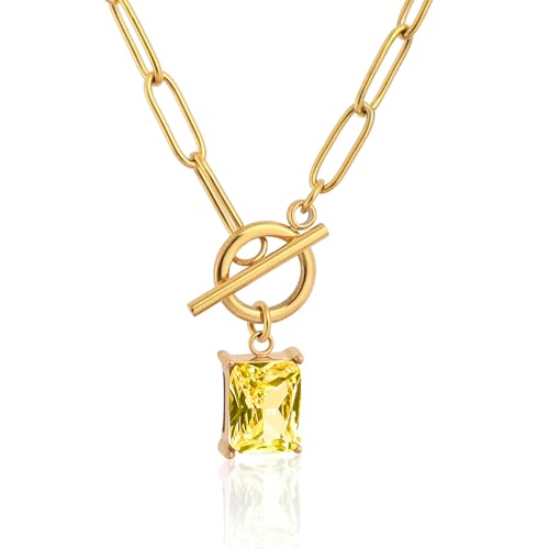 TaYolnFaSo Smaragd-Schnitt Zitrin Anhänger Paperclip Kette Halskette 18K vergoldet Gelb Zitrin Schmuck November Geburtsstein Geschenk für Frauen TaYolnFaSo Smaragd-Schnitt Zitrin Anhänger Paperclip Kette Halskette 18K vergoldet Gelb Zitrin Schmuck November Geburtsstein Geschenk für Frauen von TaYolnFaSo