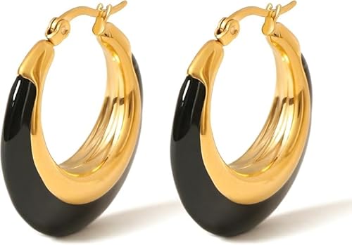 TaYolnFaSo schwarze Emaille Ring Ohrringe für Frauen Chunky Gold Ohrringe Schmuck Geburtstagsgeschenk für Freundin Frau von TaYolnFaSo