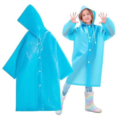 2er Pack Regenponcho für Kinder - Blauer wasserdichter Regencape mit Kapuze Wiederverwendbar Transparent Regenmantel für Reisen, Wandern, Radfahren & Camping (Blue) von Taasmoog