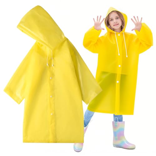 2er Pack Regenponcho für Kinder - Blauer wasserdichter Regencape mit Kapuze Wiederverwendbar Transparent Regenmantel für Reisen, Wandern, Radfahren & Camping (Yellow) von Taasmoog