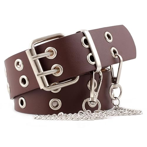 Taasmoog 1 Stück Damen Gürtel mit Nieten | Breiter Western Gürtel aus Kunstleder | Vintage Rockabilly Gürtel für Jeans, Kleider und Röcke | Verstellbarer Taillengürtel in Braun/Braun von Taasmoog