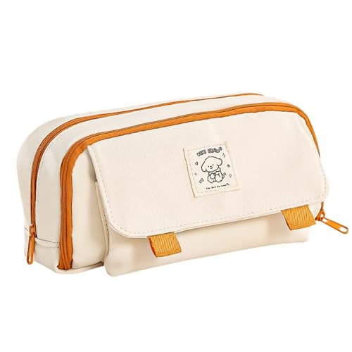 Taasmoog Federmäppchen mit Grossem Fassungsvermögen, Mäppchen Mädchen Teenager Stiftebeutel für Studentin Erwachsener Mäppchen Reißverschluss Tasche Perfekt Für Schule Büro(Beige von Taasmoog