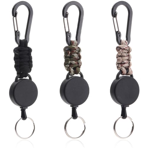 Taasmoog Ausziehbarer Schlüsselanhänger, 3 Stück, Schwarz, Armee Grün, Tarnfarbe, Metall, Nylon, Kunststoff, Klassisch, Karabiner, Stahlseil, 60 cm von Taasmoog