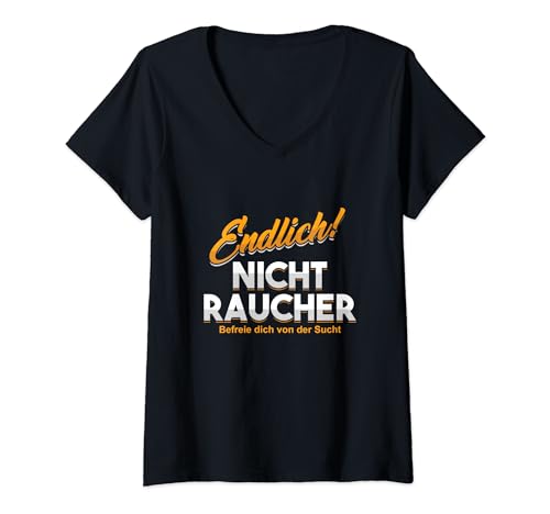 Damen Nichtraucher Motivation Verzicht Rauchen Zigarette Geschenk T-Shirt mit V-Ausschnitt von Tabak Rauchverbot Geschenke