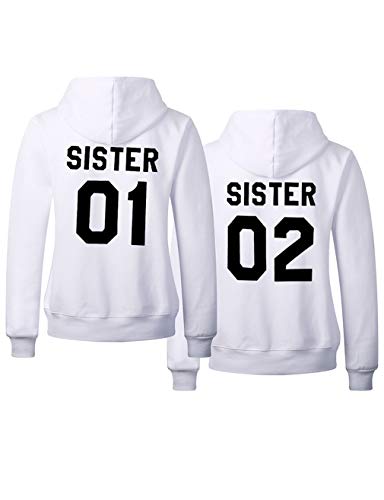 Tabiekacl Best Friend Hoodie Sweatshirt für Damen Sister 01 02 Hoodie Pullover Herbst Winter 1 Stück(weiß-sister01,L) von Tabiekacl