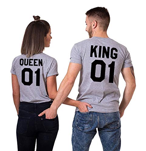 King Queen Shirt Couple Shirt Pärchen T-Shirt Paar Tshirt König Königin Kurzarm 1 Stück, Grau-Queen, M von Tabiekacl