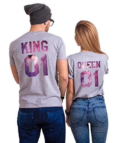 King Queen Shirt Couple Shirt Pärchen T-Shirt Paar Tshirt König Königin Kurzarm 1 Stück, Sky-Grau-King, M von Tabiekacl