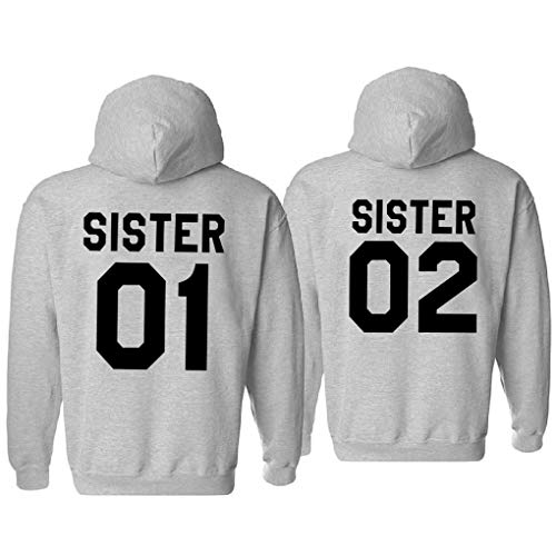 Tabiekacl Sister 01 02 Pullover 100% Baumwolle Best Friend Hoodie Pullover Damen Beste Freunde Pulli BFF Geschenk 1 Stück, Grau-01, XL von Tabiekacl