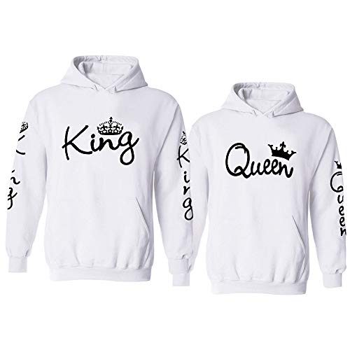 Tabiekacl King Queen Hoodie Pullover Partnerlook Pärchen Hoodie Frühling Herbst Paar Pullover Schwarz Kapuzenpullover EIN Stück, Weiß-King, XL von Tabiekacl