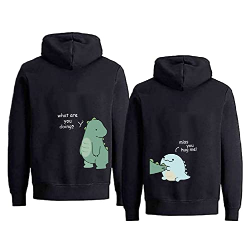 Tabiekacl King Queen Pullover Sweatshirt Partnerlook Valentinstag Pärchen Hoodie Kapuzenpulli 1 Stück, Schwarz-Big Dinosaur, XL von Tabiekacl