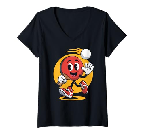 Damen Lustige Tischtennis-Cartoon T-Shirt mit V-Ausschnitt von Table Tennis Humor Funny Table Tennis Fan