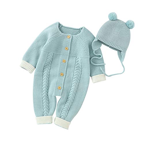 Tabpole Neugeborene Jungen Mädchen Stricken Overall Langarm Strampler Body mit Hut Winterkleidung von Tabpole