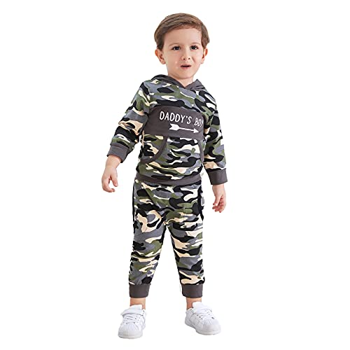 Tabpole Neugeborenes Baby Junge Camouflage Daddys Boy Outfits Langarm Hoodie Shirt Hosen Set, Camouflage, 70(0-6 Months) von Tabpole
