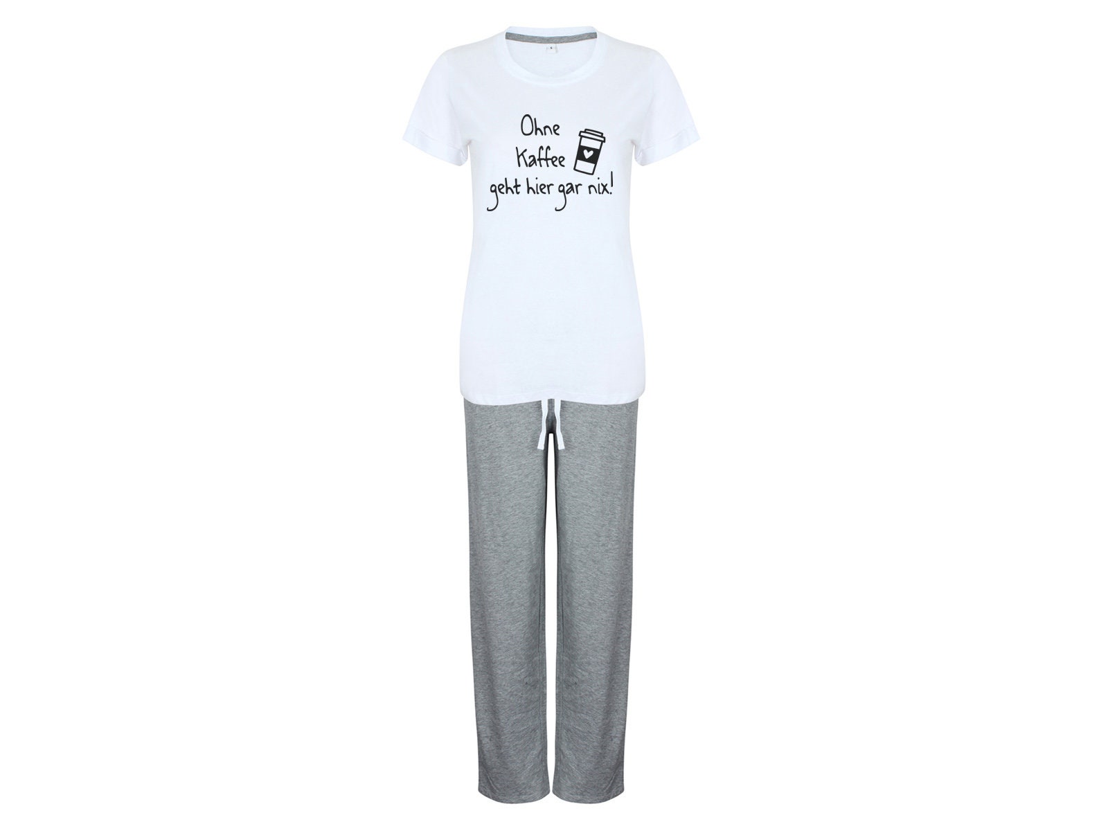 Pyjama Mit Spruch Ohne Kaffee Geht Hier Gar Nix Bedruckter Schlafanzug T-Shirt Und Hose Set Grau Weiß von TachinedasCreative